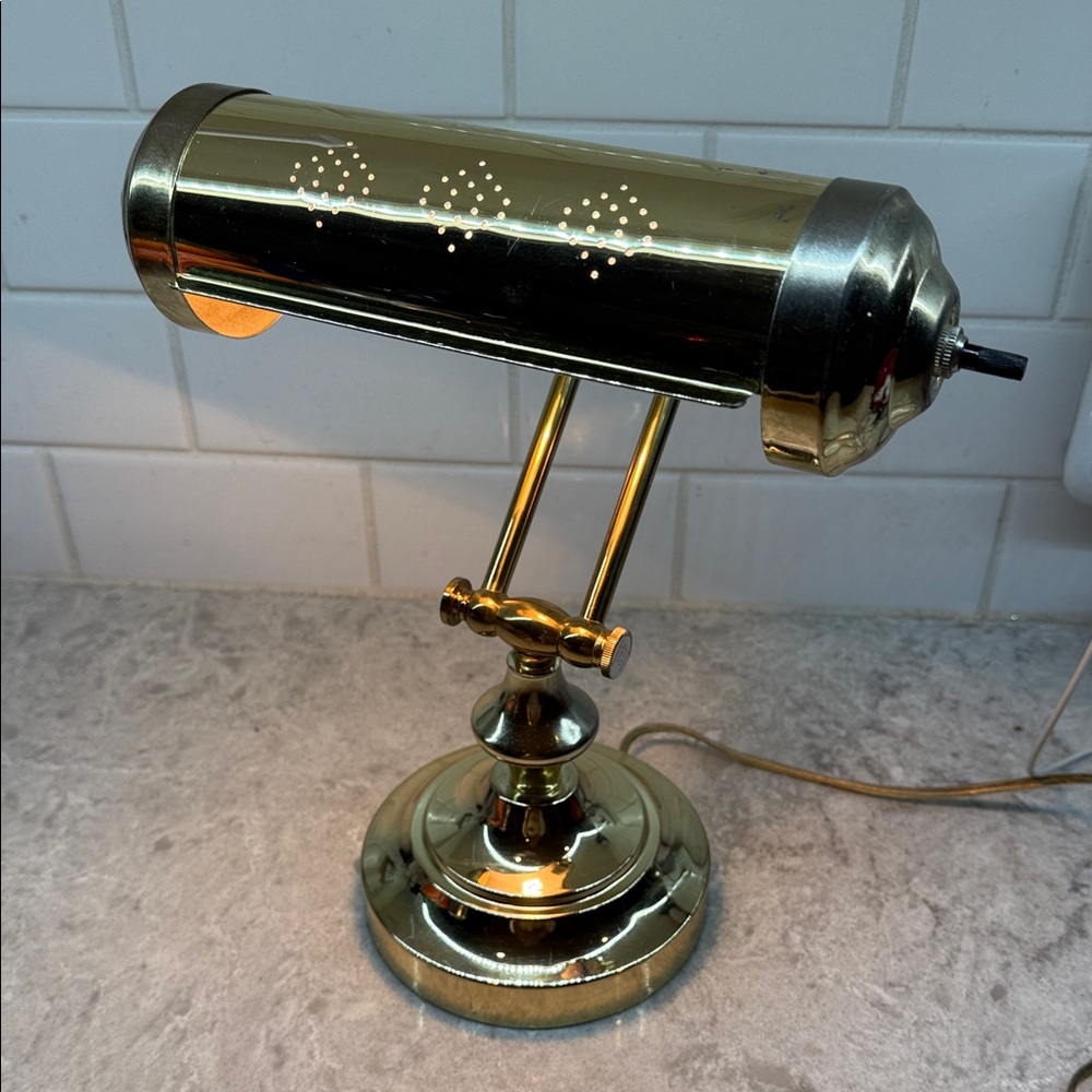 Vintage Mid-Century Brass Table Lamp with Perforated “BEAM” Shade. Works!